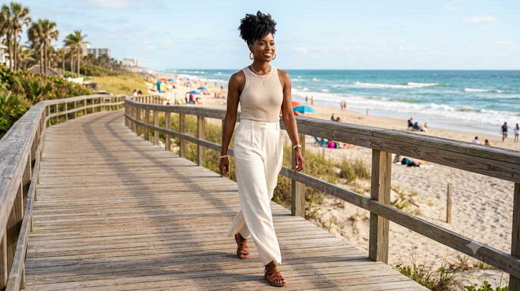 Oatmeal Knit Tank & Fluid Ivory Silk Pants